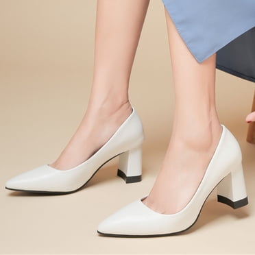 Bmisegm Mode Automne Femmes Chaussures Décontractées Talon Haut Talon Épais Bout Pointu Couleur Unie Décolleté Peu Profond à Enfiler Chaussures Décontractées pour Femmes Blanc 39