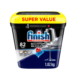 Finish® Quantum Ultimate® Detergent Pods de lave-vaisselle, pas de pré-rinçage nécessaire, pour Deep Clean & Brillant 82CT