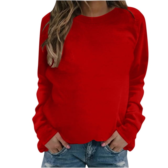 CEHVOM Mode Femmes Décontracté Manches Longues Col Rond Uni Chandail pour Dames Hauts Blouse Liquidation