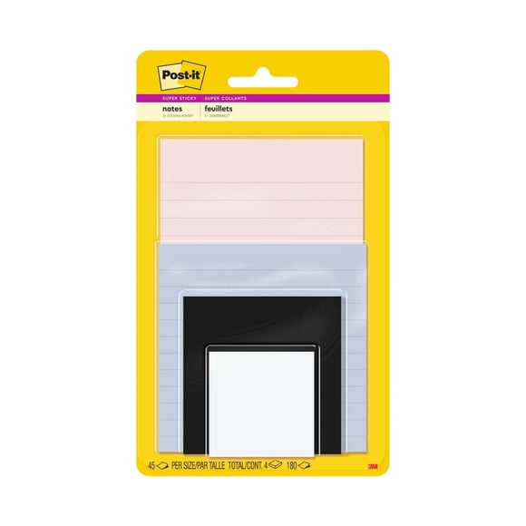Feuillets super collants Post-it® 4622-SSNE, collection Sérénité, lignés et non lignés, tailles assorties