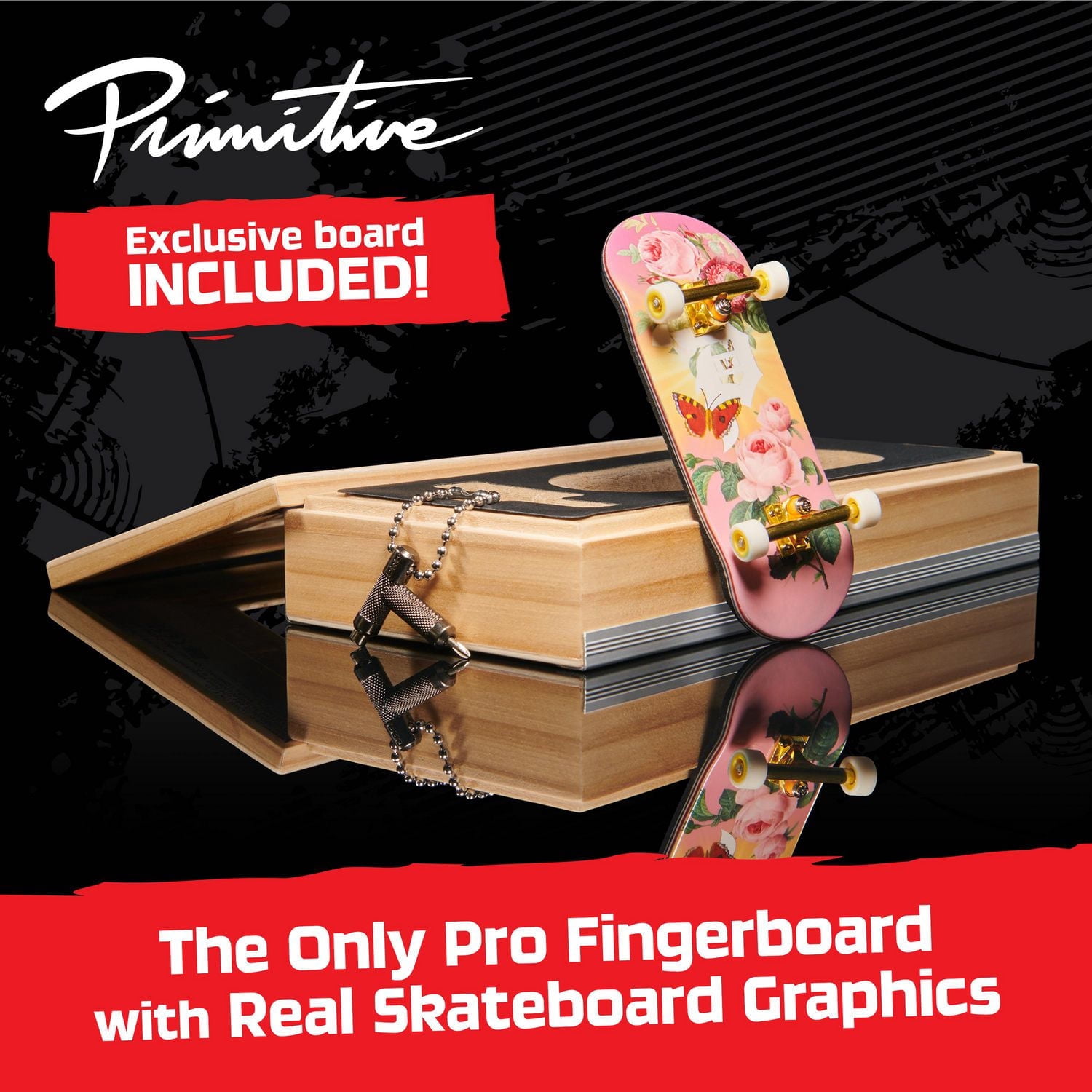 Tech Deck, Primitive Pro Series, Fingerboard avec présentoir, conçu pour les pros ; Mini skateboards authentiques, jouets pour enfants à partir de 6 ans