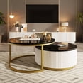 thumbnail image 1 of 27.6" Modern Round Nesting Coffee Table Fluted with Drawer for Home Living Room, Black+Gold, 1 of 9