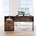 thumbnail image 3 of Bestier Computer Desk with Drawers Power Outlet 60" Office Desk Lift Top Desk, Rustic, 3 of 9