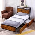 thumbnail image 1 of GAZHOME Twin XL Platform Bed Frame with 2 Storage Drawers & Tier Headboard, No Box Spring Required, 1 of 6