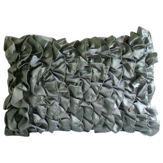 The HomeCentric Grey Lumbar Pillow Cover, Vintage Style Ruffles Shabby Chic Lumbar Pillow Cover, 12x16 inch (30x40 cm) Lumbar Pillow Cover, Rectangle Satin Lumbar Pillow Solid - Vintage Gray Ruffles