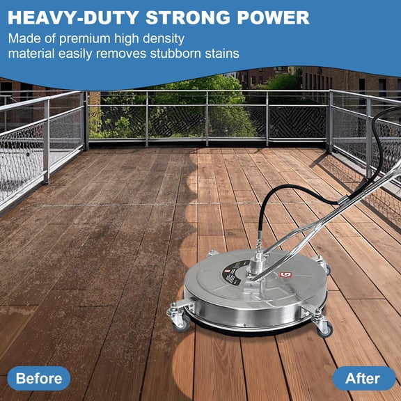 Nettoyeur de Surfaces à Pression, Accessoire Commercial en Acier Inoxydable de 24 Pouces avec 4900 PSI, 4 Roues, Connecteur Rapide de 3/8 Pouces et Adaptateur de 1/4 Pouces, Buse Rotative à Haute Efficacité pour Béton, Patio, Terrasses