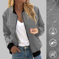 thumbnail image 2 of Womens Fashion Jacket Casual Stand Collar Zip Up Lightweight Coat Fall Color Block Jackets with Pockets Gray L, 2 of 7