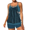 thumbnail image 2 of UPPADA Women Tankini Swimsuits Set Two Piece Tummy Control Bathing Suit Racerback Flowy Swimwear Swim Dress with Bra Skirted Bathing Suit Modest Swimwear with Shorts on Clearance Blue,M, 2 of 6