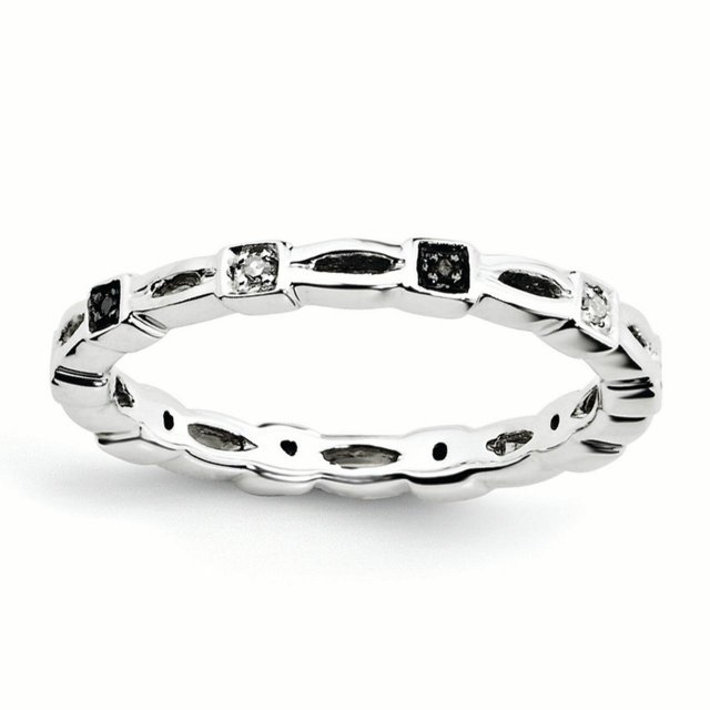 Bague en Argent Sterling Stackable Expressions Noir & Blanc Diamant Taille 8