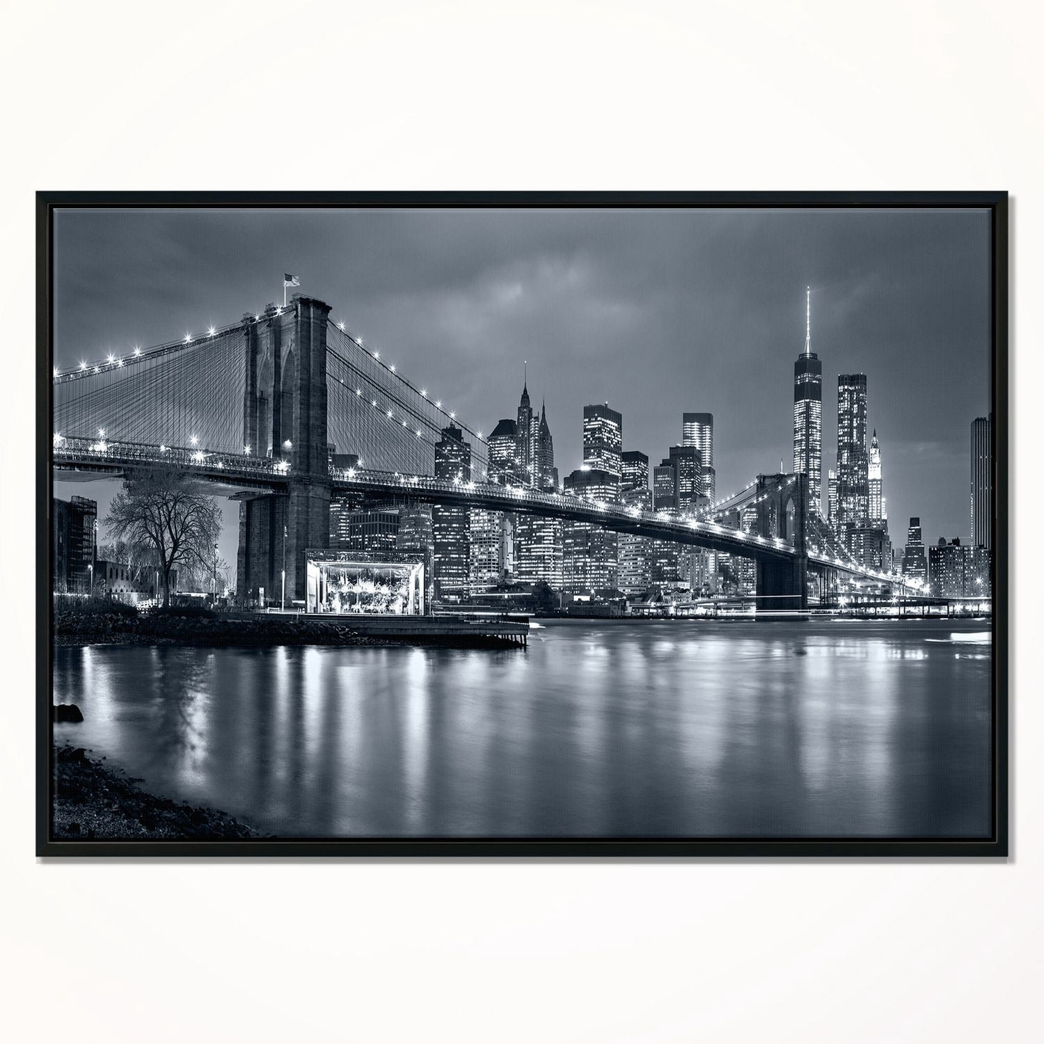 Design Art Panorama New York City Dans La Nuit  Sur Toile Encadrée