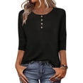 thumbnail image 2 of Lenpel Hauts pour Femmes à Manches 3/4 Printemps Été Col Ras du Cou Quart de Bouton T-Shirts Décontractés Tunique Tee Blouses, 2 of 7