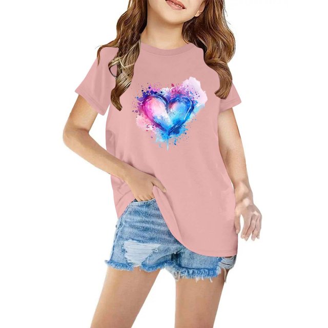 EGNMCR T-Shirts & Blouses à Manches Courtes Col Rond pour Tout-Petits Garçons Filles Coton Mode Mignon Col Rond Imprimé Tee Manches Courtes Girl Blouse