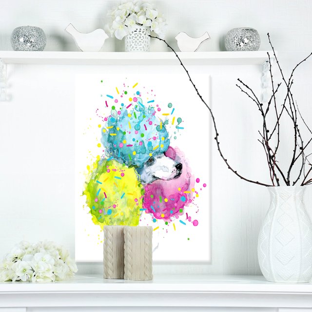 Cute White Dog with Color Spheres - Contemporary Animal Art Canvas