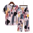 thumbnail image 2 of Tnhcen Ensemble de Pyjama d'Été pour Femmes en Lin 2 Pcs / Haut à Manches Courtes Boutonné Col Rond Imprimé Rétro + Pantalon Taille Élastique / TG-4TG, 2 of 3