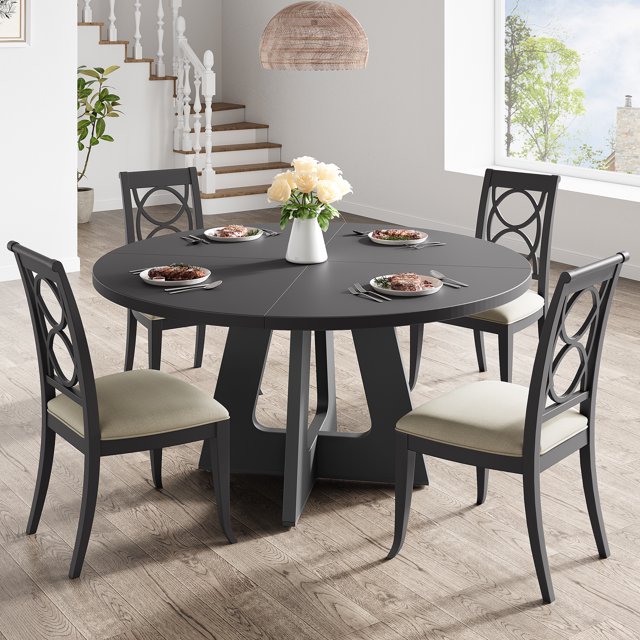 47 inch Round Dining Table, Dinner Room Tables for 4-6, Wood Kitchen Table with Cross Base, Farmhouse Accent Furniture for Home Dining Room or Living Room