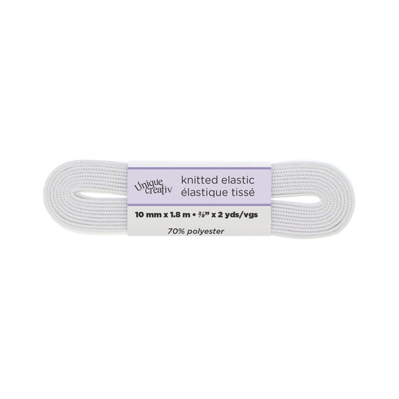 UNIQUE CREATIV Knitted White Elastic, 10 mm (0.39 in), 8 m (8.75 yd)