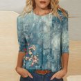 thumbnail image 1 of Chemisiers pour Femmes T-shirt Ample Imprimé de Mode pour Femmes Blouse à Manches 3/4 Col Rond Hauts Décontractés Hauts pour Femmes Été Décontracté en Liquidation, 1 of 5