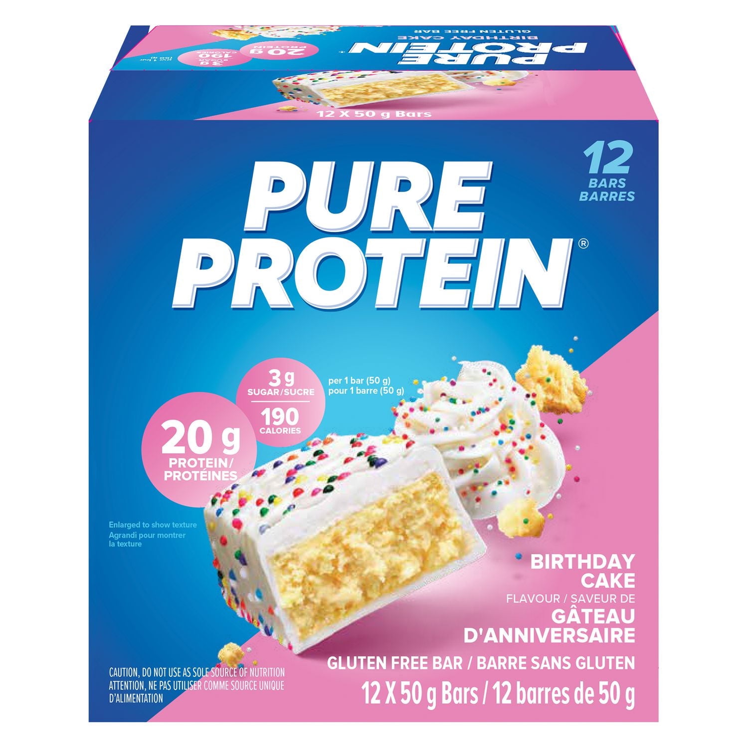 Pure Protein Birthday Cake Bars | 20g Protein | 3g Sugar | Gluten Free | 6x50g Snack Bars | Post Workout or On-the-Go Protein Snack
