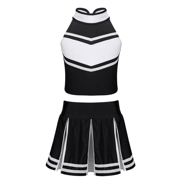 Miaeowve Ensemble Jupe Mini Plissée Sans Manches pour Filles 2 Pcs Tenue de Cheerleading Noir 16
