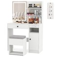 thumbnail image 1 of Costway Vanity Desk Set with Mirror & Lights Power Outlet Cushioned Stool Drawer & Shelves White, 1 of 10