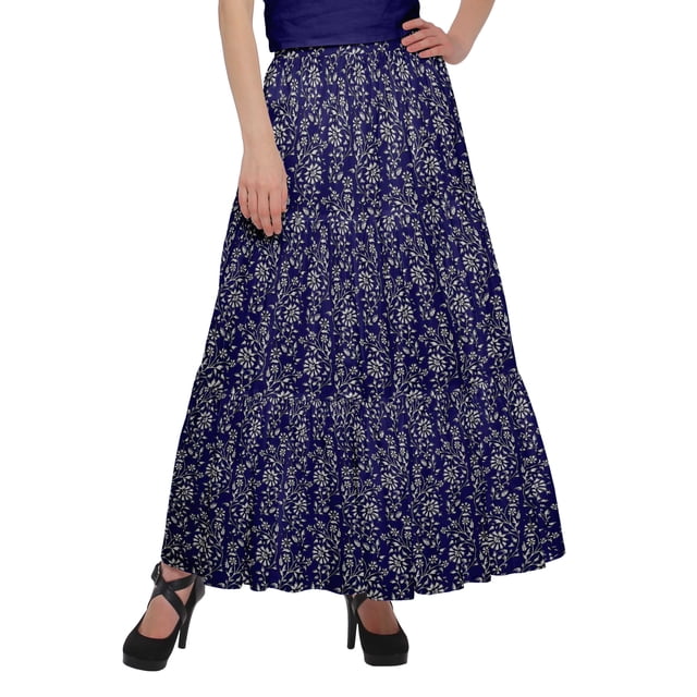 Moomaya Jupe Longue Imprimée pour Femmes Style Portefeuille Grande Taille Jupe Maxi à 3 Niveaux