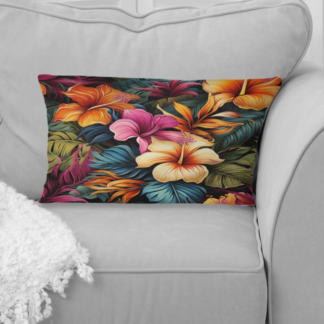 Designart "Vibrant Multicolor Hibiscus Paradise IV" Tropical Throw Pillow - Traditional Pillow For Couch - Insert And Pillows Covers For Bedroom Decor