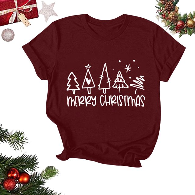 Amzcrzy Hauts d'Été pour Femmes Hauts de Noël Imprimés Col Rond Manches Courtes T-Shirt Haut Manches Courtes Col Rond T-Shirts pour Femmes Hauts Manches Courtes pour Femme