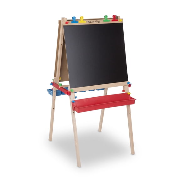 Melissa & Doug Deluxe Standing Art Easel - Dry-Erase Board, Chalkboard, Paper Roller, 36 months to 84 months