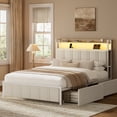thumbnail image 1 of GUNAITO Cadre de Lit Double avec Tête de Lit de Rangement, Cadre de Lit Plateforme Rembourré à 2 Tiroirs avec Éclairage DEL, Ports USB et Prises, Beige, 1 of 9