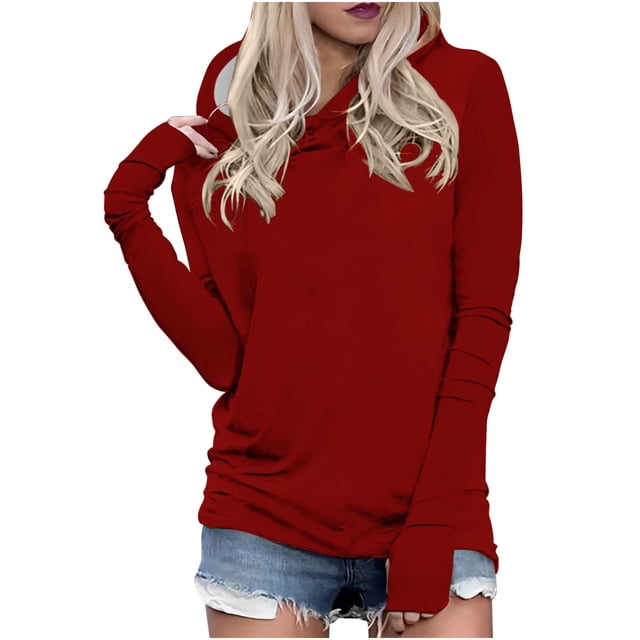 Timegard Womens Hoodies Plus Size Long Sleeve Thumb Hole Pullover Fall Casual Solid Color Comfy Tops