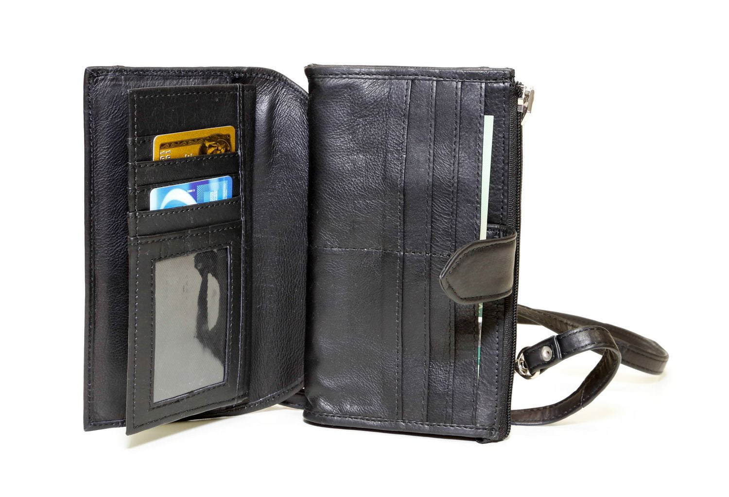 Ashlin Leather Ladies' Bi-fold Wallet with 13 Pockets And Removable Strap