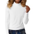 thumbnail image 2 of Floleo Women's Ribbed Turtleneck Fitted Tops Long Sleeve Shirts Basic Thermal Layering(White,L), 2 of 9