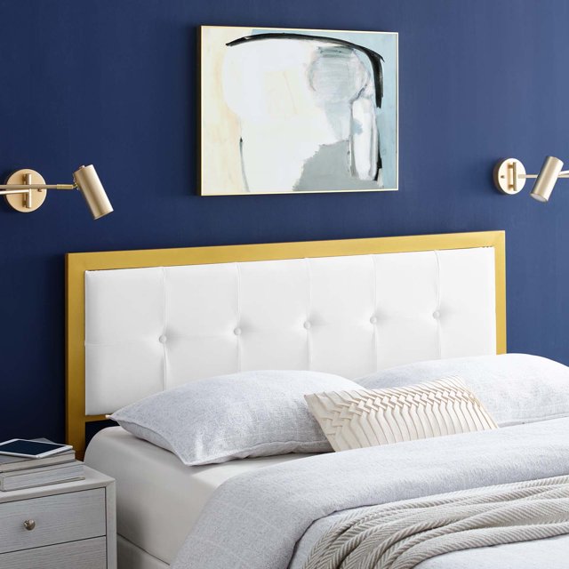 Modway Teagan Tufted King Performance Velvet Headboard in Gold White