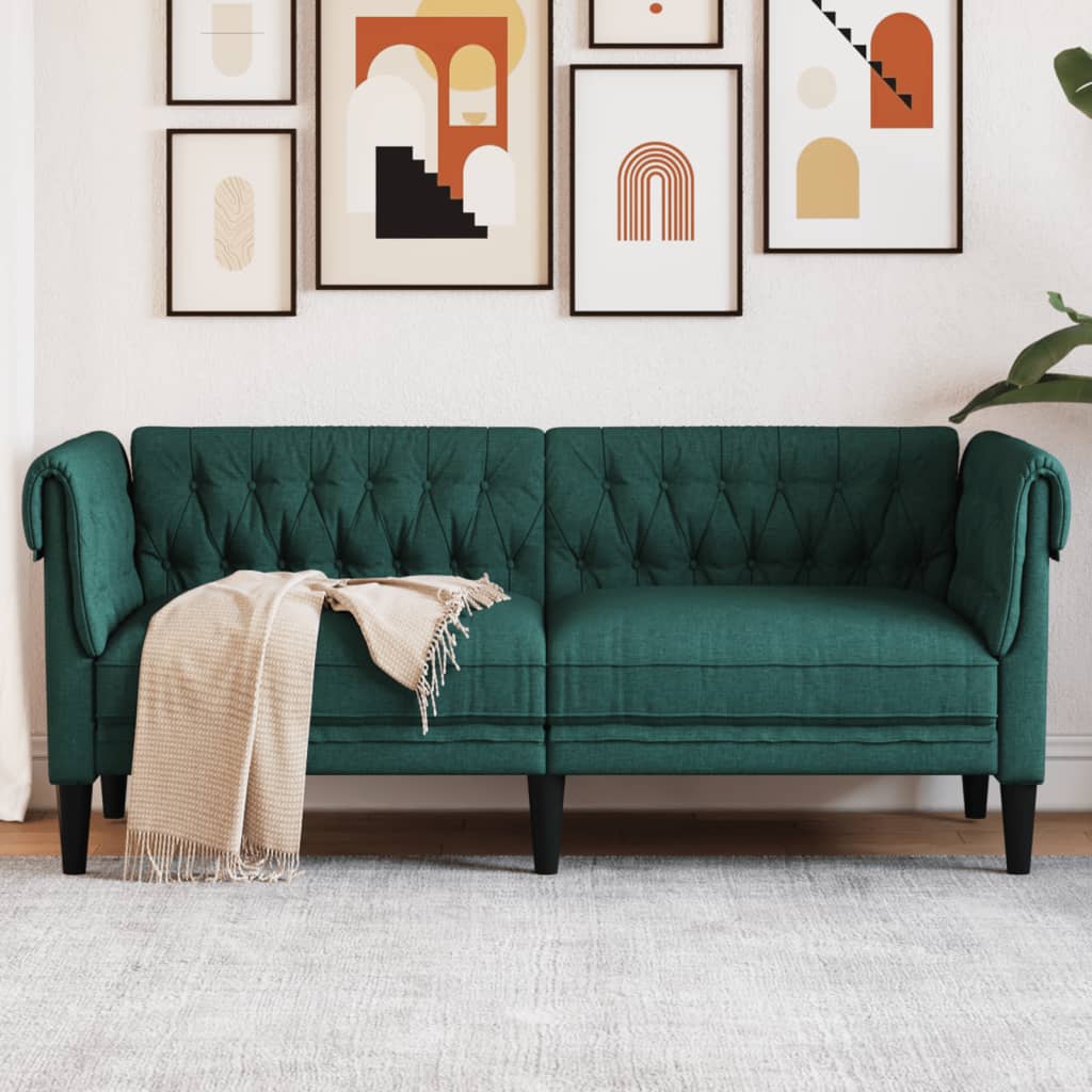 vidaXL Canapé Chesterfield 2 Places Tissu Vert Foncé