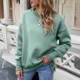 thumbnail image 2 of IROINID T-Shirt à Manches Longues en Polyester Réduit pour Femmes Chemises en Coton pour Femmes Quotidien Nouveau Bas Fendu en Molleton Col Rond Chandail avec Peluche et Chandail Épaissi, Vert, 2 of 8