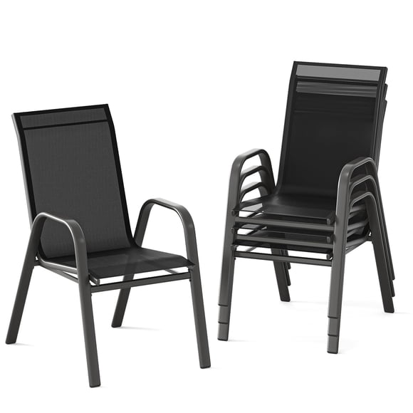 Outdoor Patio Stackable Chairs Set of 4/6, Textilene Dining Chairs with High Back, Wide Seat.