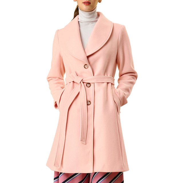 INSPIRE CHIC Manteau Trench Long pour Femme, Mignon, à Col Rabattu, à Simple Boutonnage, avec Ceinture