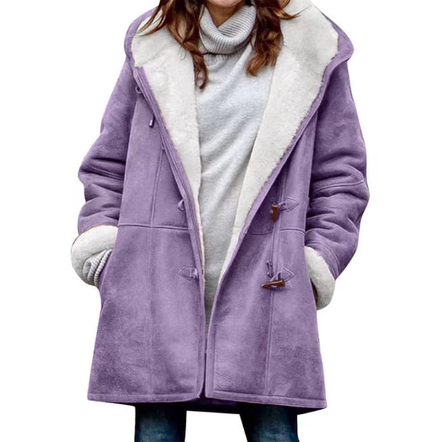 Innerwin Jacket Long Sleeve Ladies Coat Holiday Buttons Baggy Outwear Purple 2XL