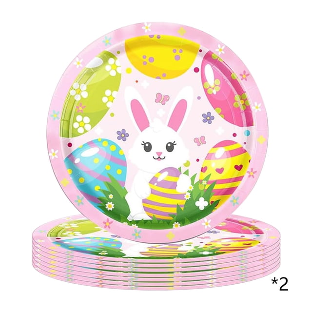 SLYNSHome Lot de 16 Assiettes en Papier de Pâques Fournitures de Fête Assiettes Jetables en Papier de 7 Pouces Oeuf de Pâques Lapin pour Décorations de Maison de Printemps