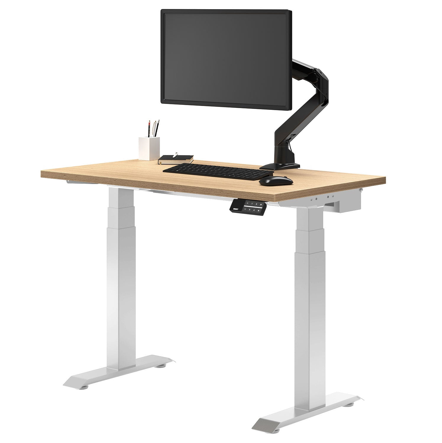 Desky Dual Mini Sit Stand Desk - Sublime Teak / 36 x 20 inches / White