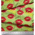 thumbnail image 1 of Soimoi Green Poly Georgette Fabric Text,Lips & Heart Fabric Prints By Yard 52 Inch Wide, 1 of 3