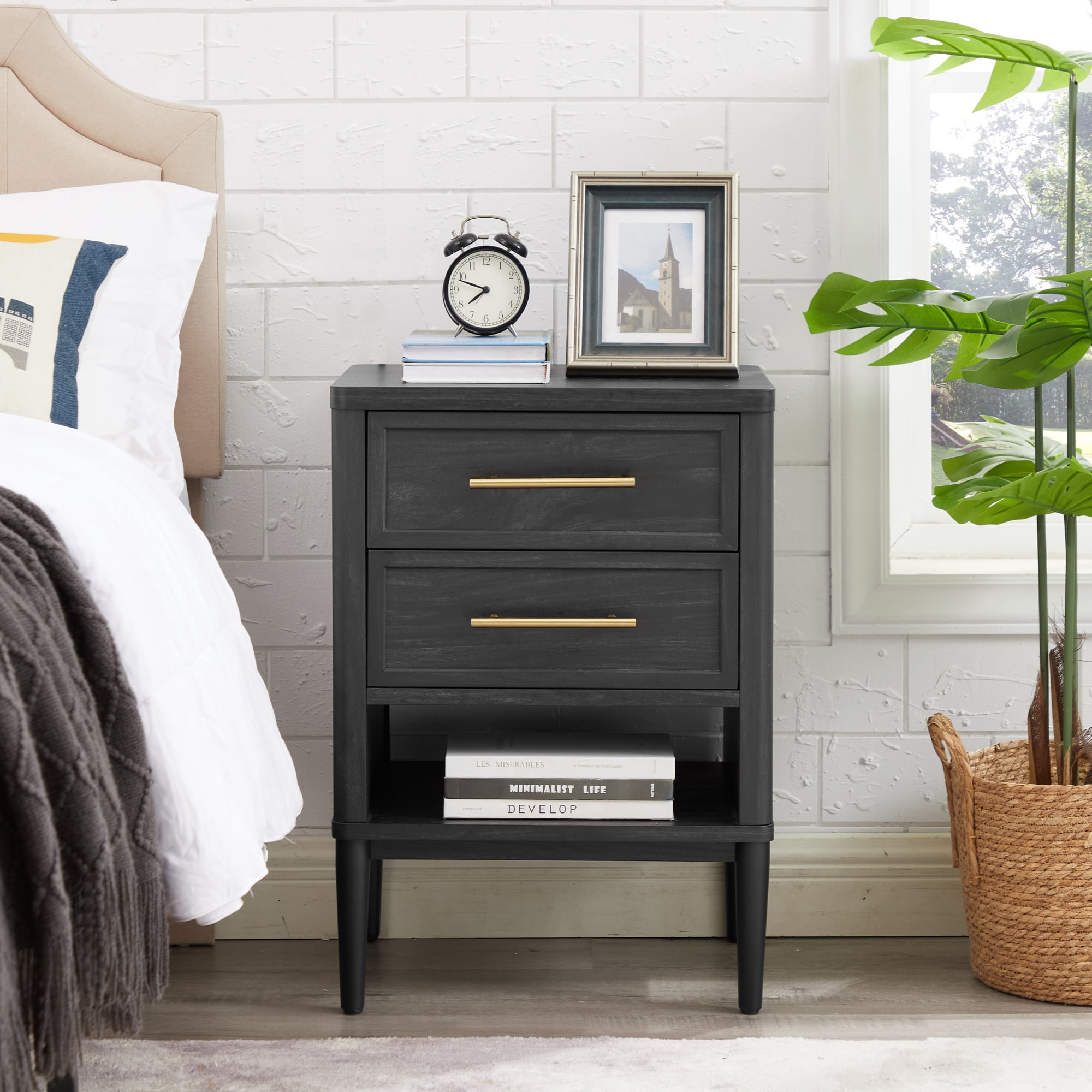 Better Homes & Gardens Oaklee Nightstand, Charcoal Finish