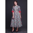 thumbnail image 4 of Bimba Robe-Chemise Mi-Mollet pour Femmes à Rayures Imprimées, Manches Retroussables, Boutonnée - X-Grand, Bleu Lavande, 4 of 5