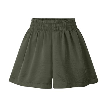Diufon Summer Women's Wide Leg Shorts Solid Color Pants Elastic High Waisted Pleated Lounge Pants