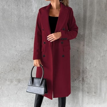 IROINID Manteau Long Décontracté pour Femme, Revers en Pointe, Trench Uni, Manteau à Manches Longues, Bordeaux