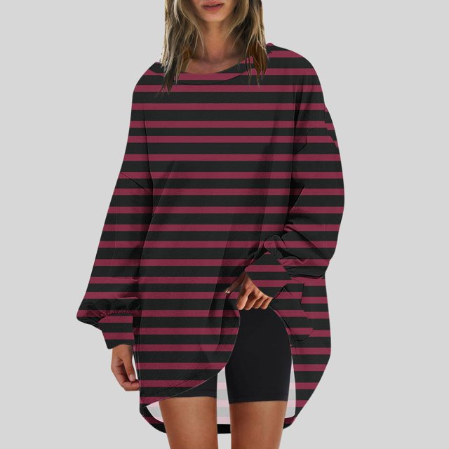 RXIRUCGD Chandail à Col Rond Surdimensionné pour Femmes, Tunique à Manches Longues Imprimée, Bourgogne, Taille : S