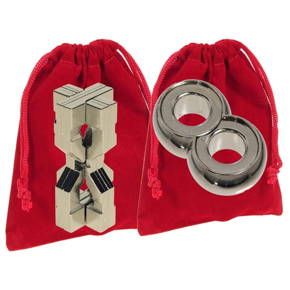 Hourglass & Infinity Hanayama Puzzles, RED Velveteen Pouches - Bundled Items