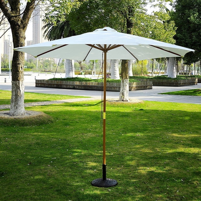 Outsunny Parasol rond en bois de patio de bambou