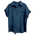thumbnail image 4 of Women's Solid Color Casual Batwing Sleeve Button Pocket Short Sleeve Shirt, 4 of 4
