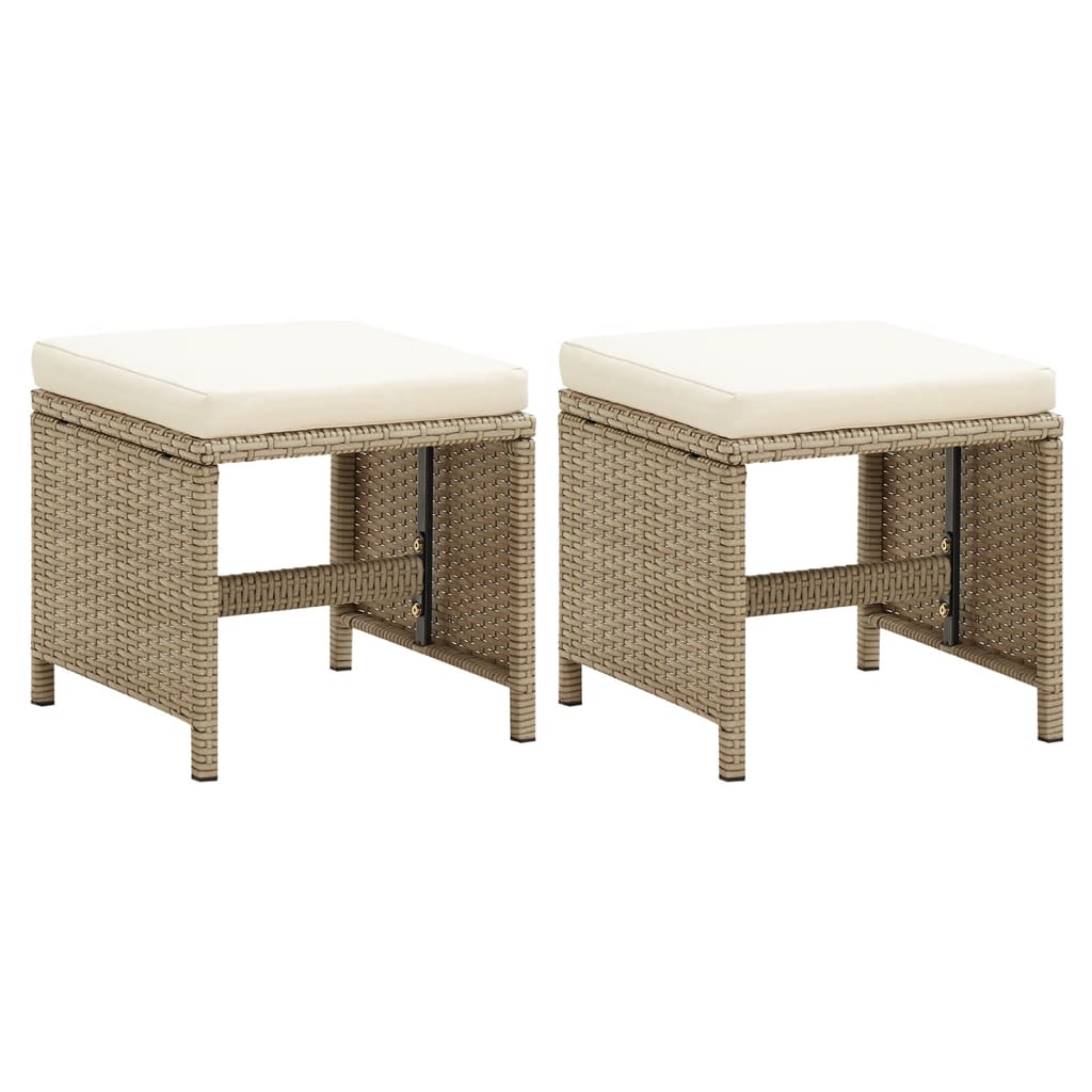 vidaXL Tabourets de Jardin 2 Pcs avec Coussins Poly Rotin Beige